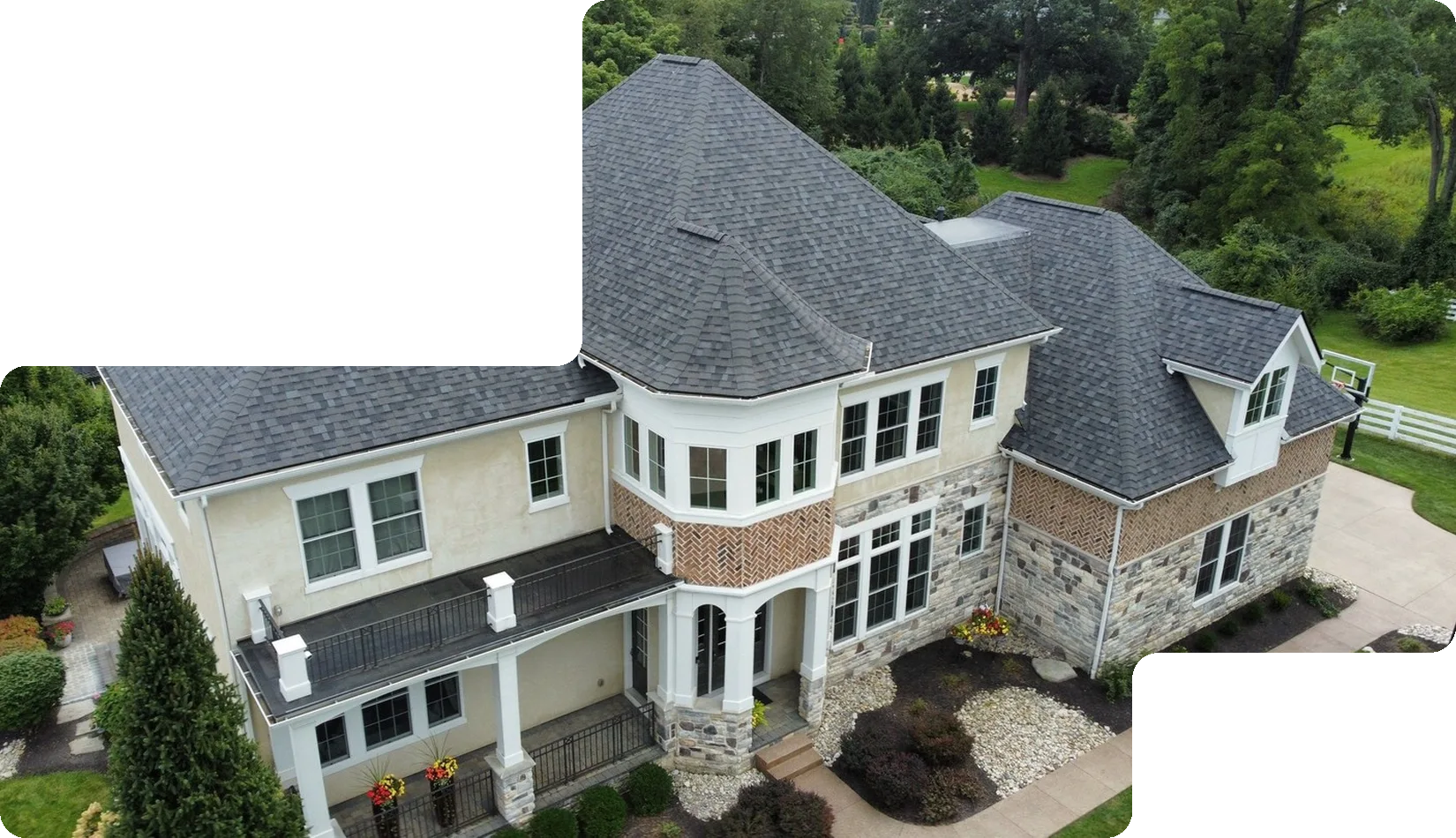 Aerial view of a shingle-roofed home